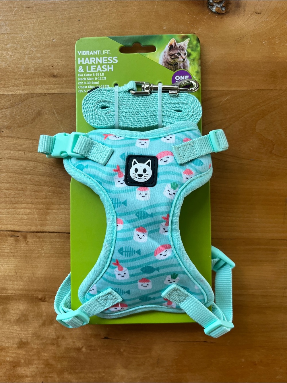 Mint Cat Harness & Leash Set with Sushi Fish Print - NWT